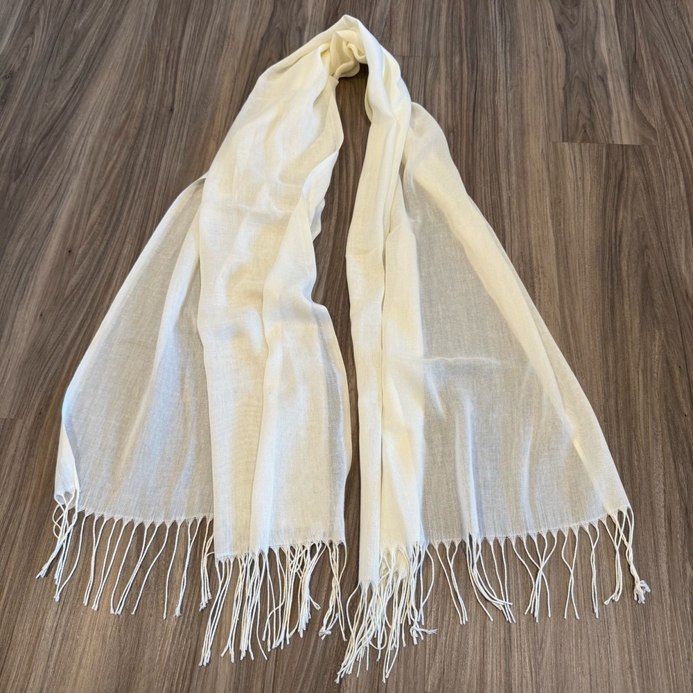 Elegant White Semi-Sheer Scarf Pashmina with Fringe
